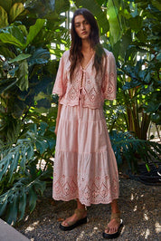 Woven Embroidered V-Neck Top