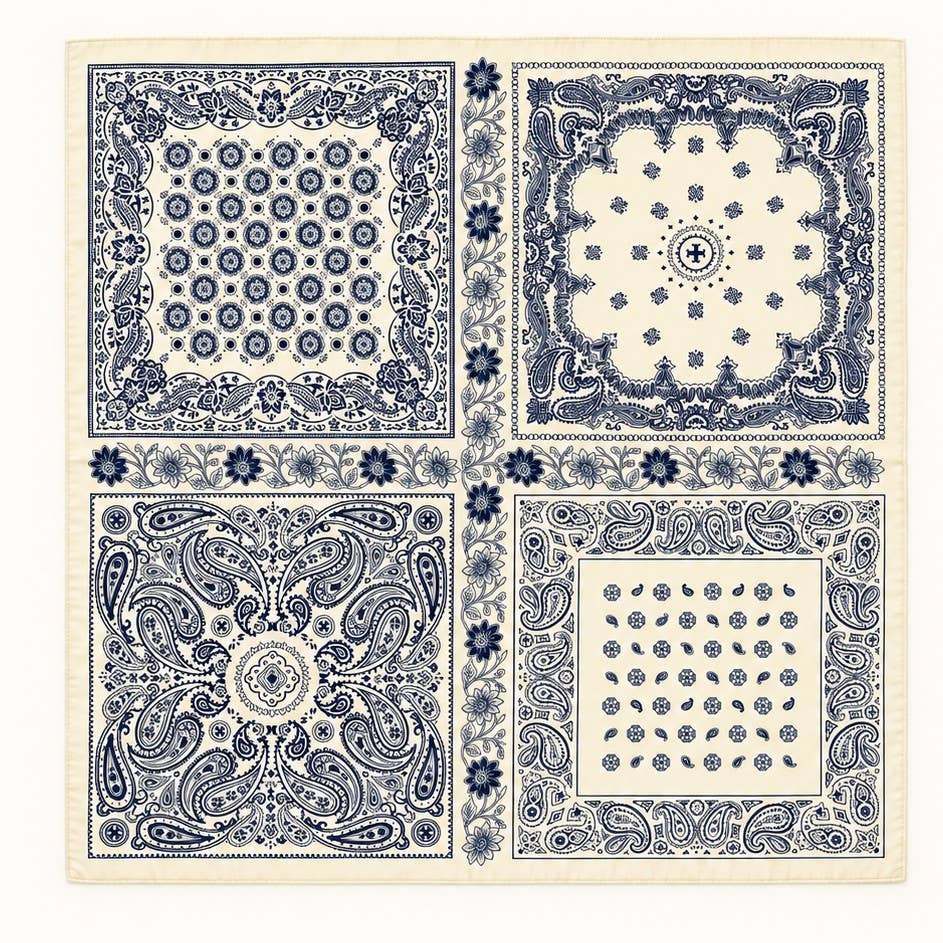 Cream Paisley Four-Panel Bandana Scarf