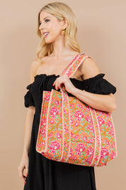 Orange Floral Quilted Tote Bag