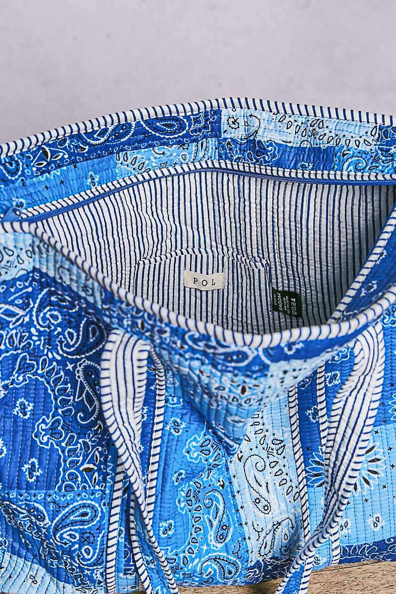 Blue Quilted Tote Bag