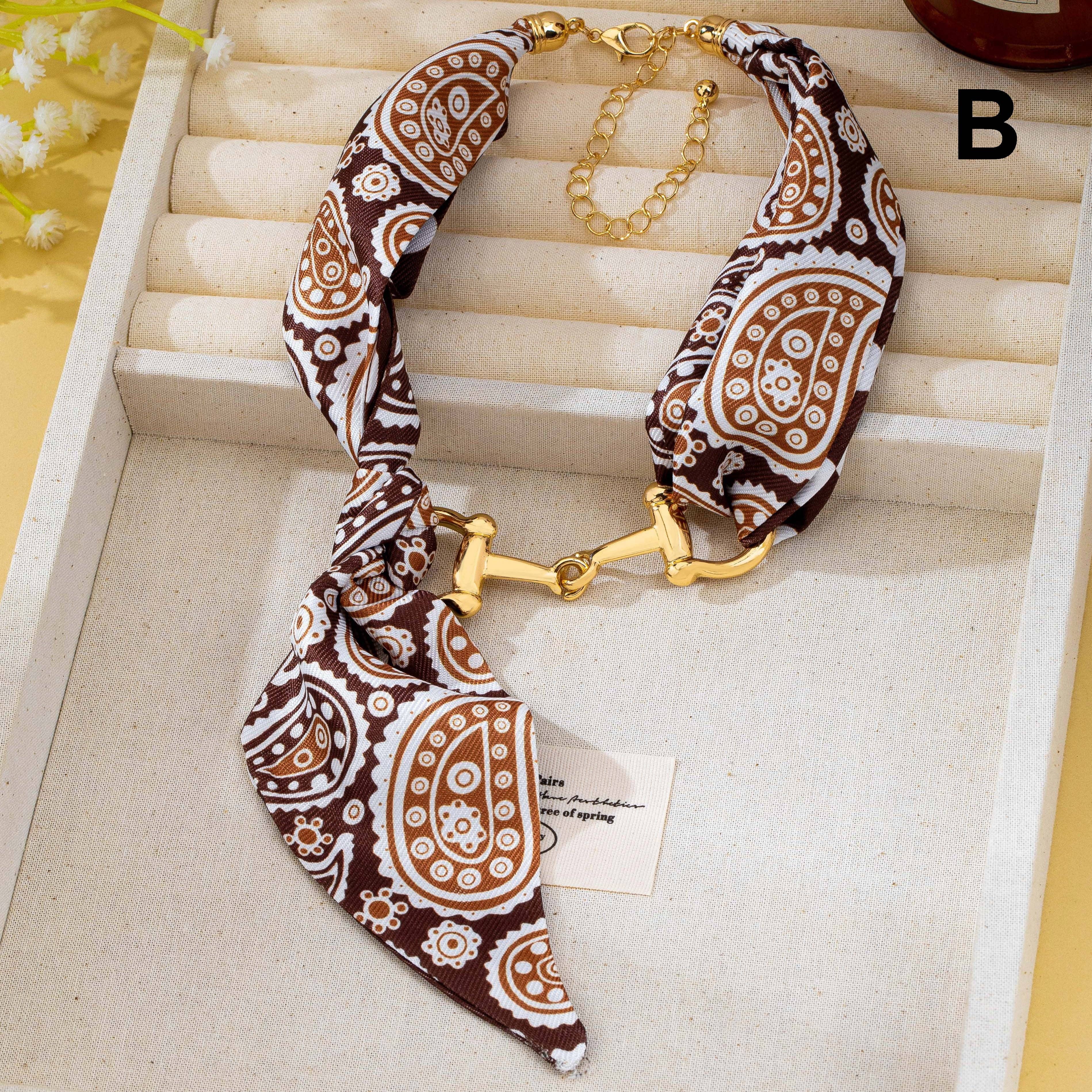 Brown Paisley Horsebit Scarf Choker