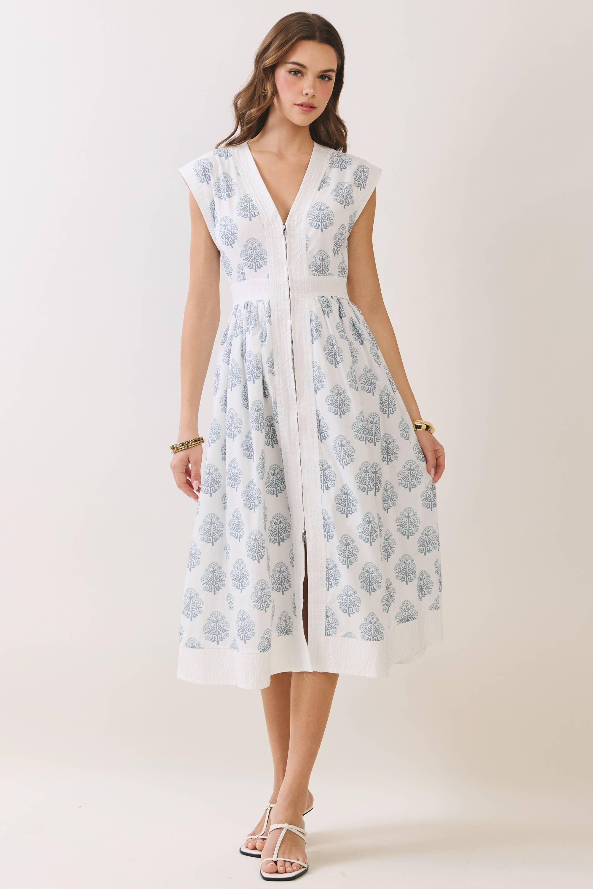 White Floral Midi Dress