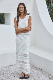 Knit Spandex Lace Midi Skirt