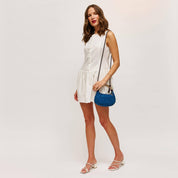 Blue Woven Denim Twist Handle Crossbody