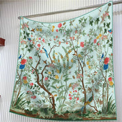 Blue Jungle Birds Twill Silk Sun Scarf — color: blue
