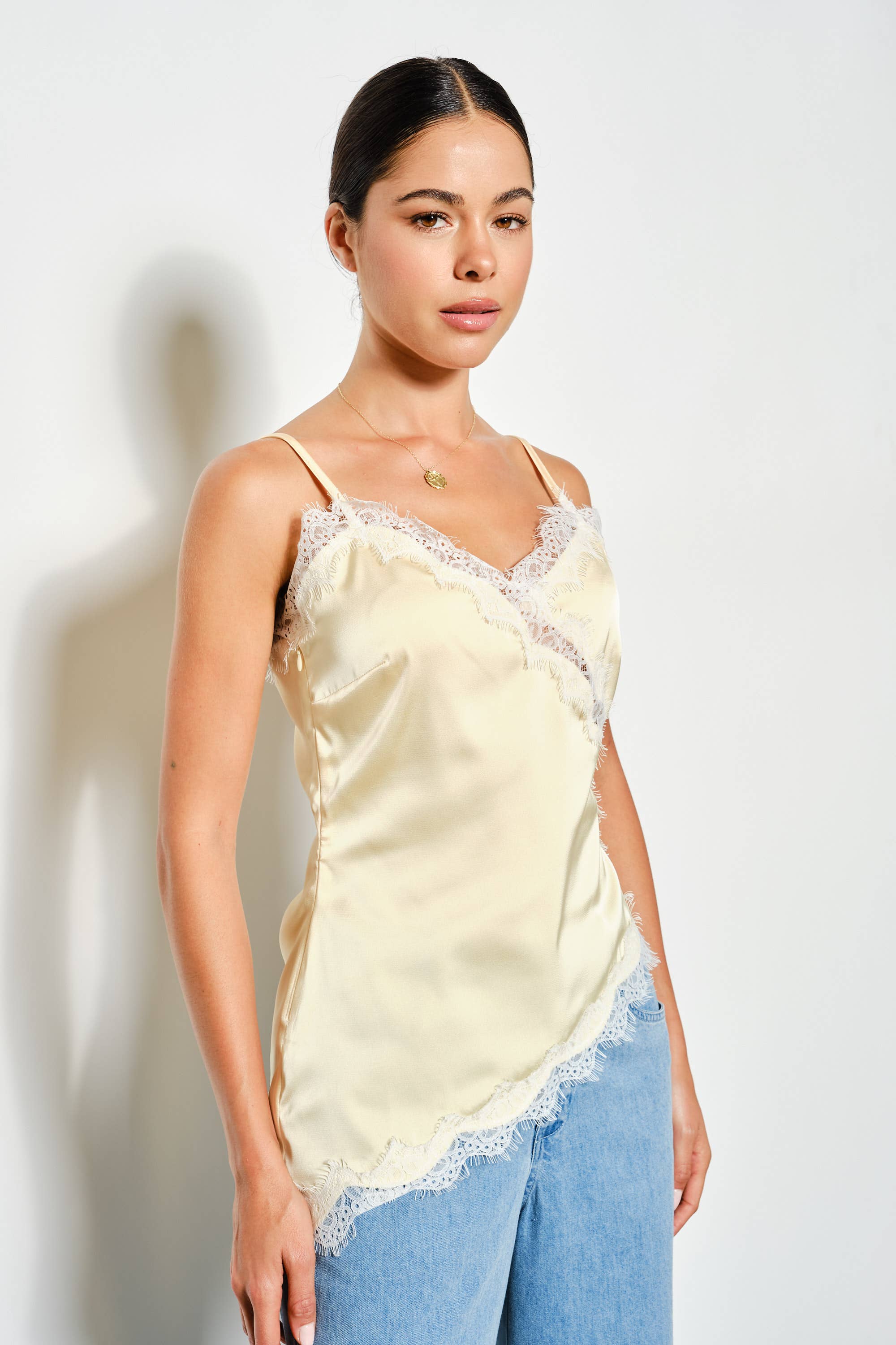 Yellow Asymmetrical Satin Cami