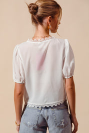 White Scalloped Trim Tie Top