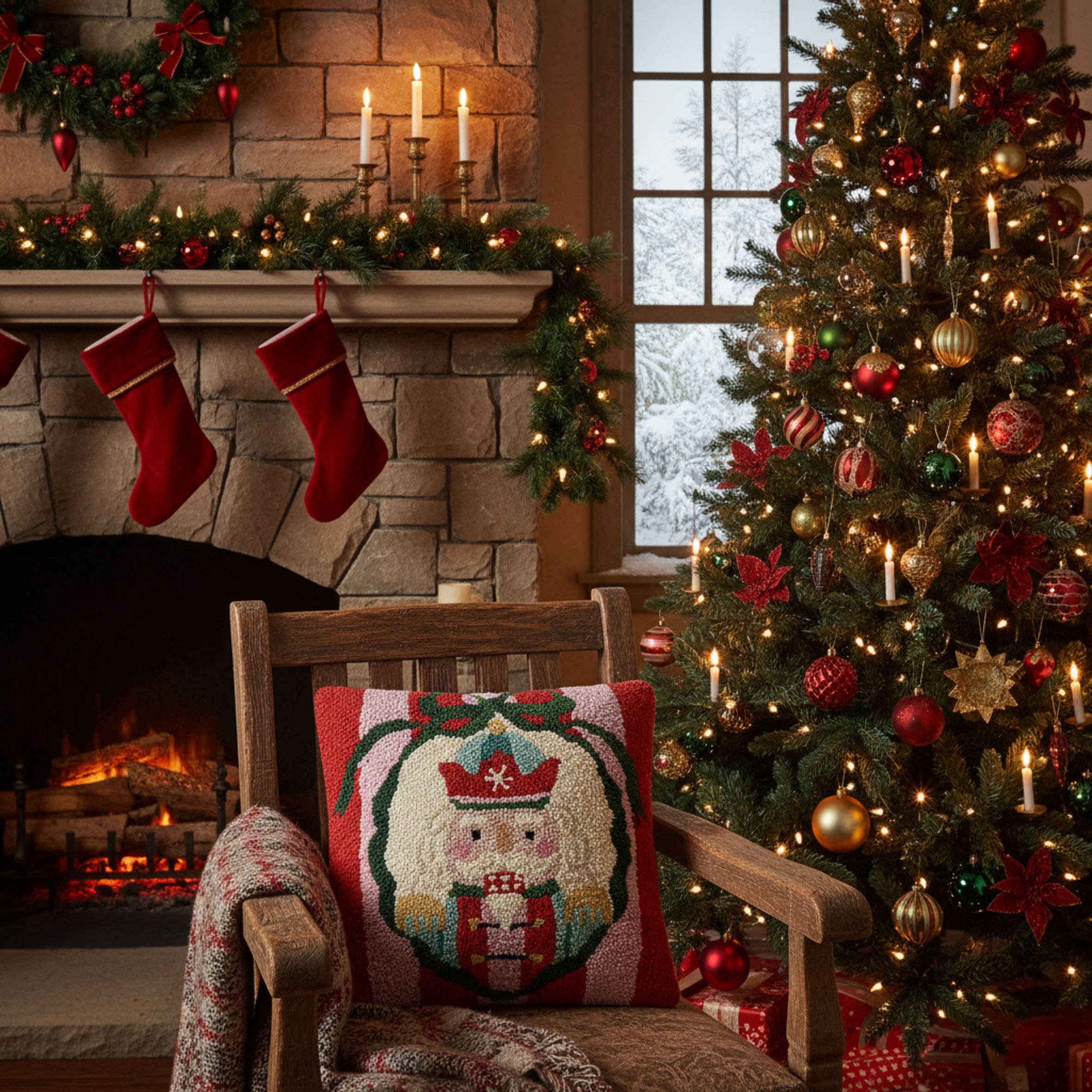 Red Holiday Frames Nutcracker Hook Pillow