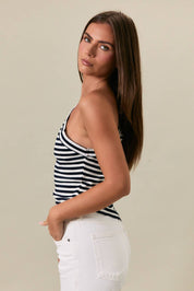 Navy One Shoulder Stripe Top