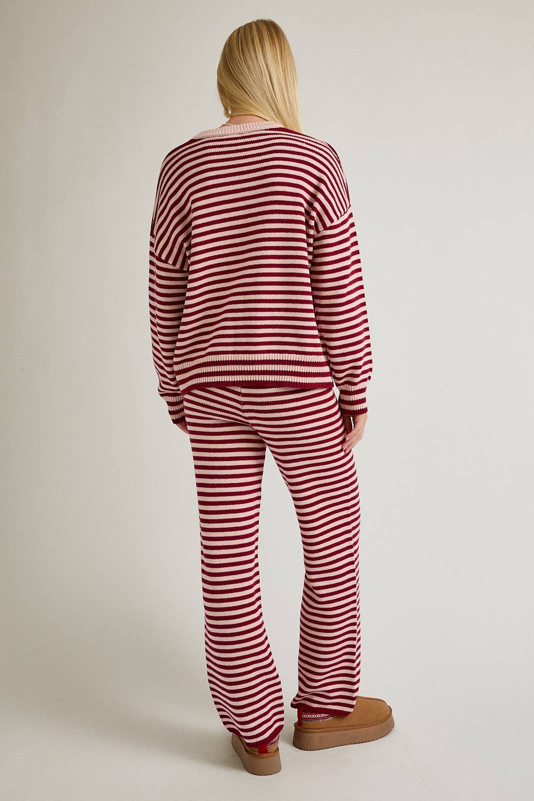 Burgundy & Pink Stripe Sweater & Pants Set