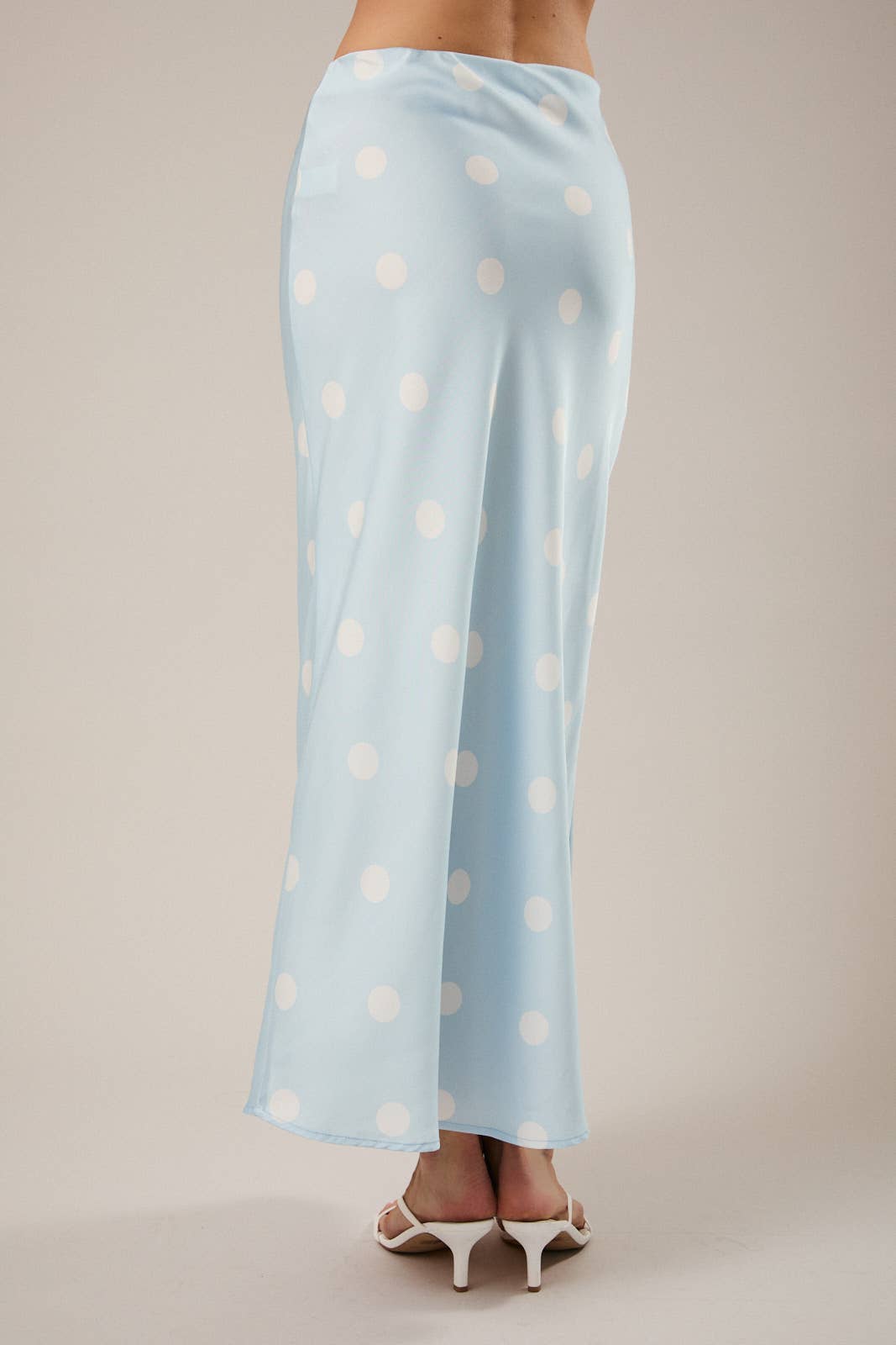 Light Blue Polka Dot Satin Midi Skirt