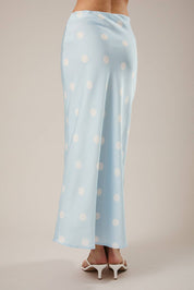 Light Blue Polka Dot Satin Midi Skirt