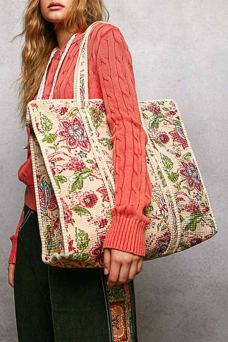 Quilted Bohemian Print Tote Bag