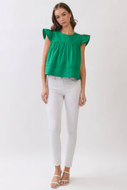 Green Ruffle Sleeve Babydoll Top