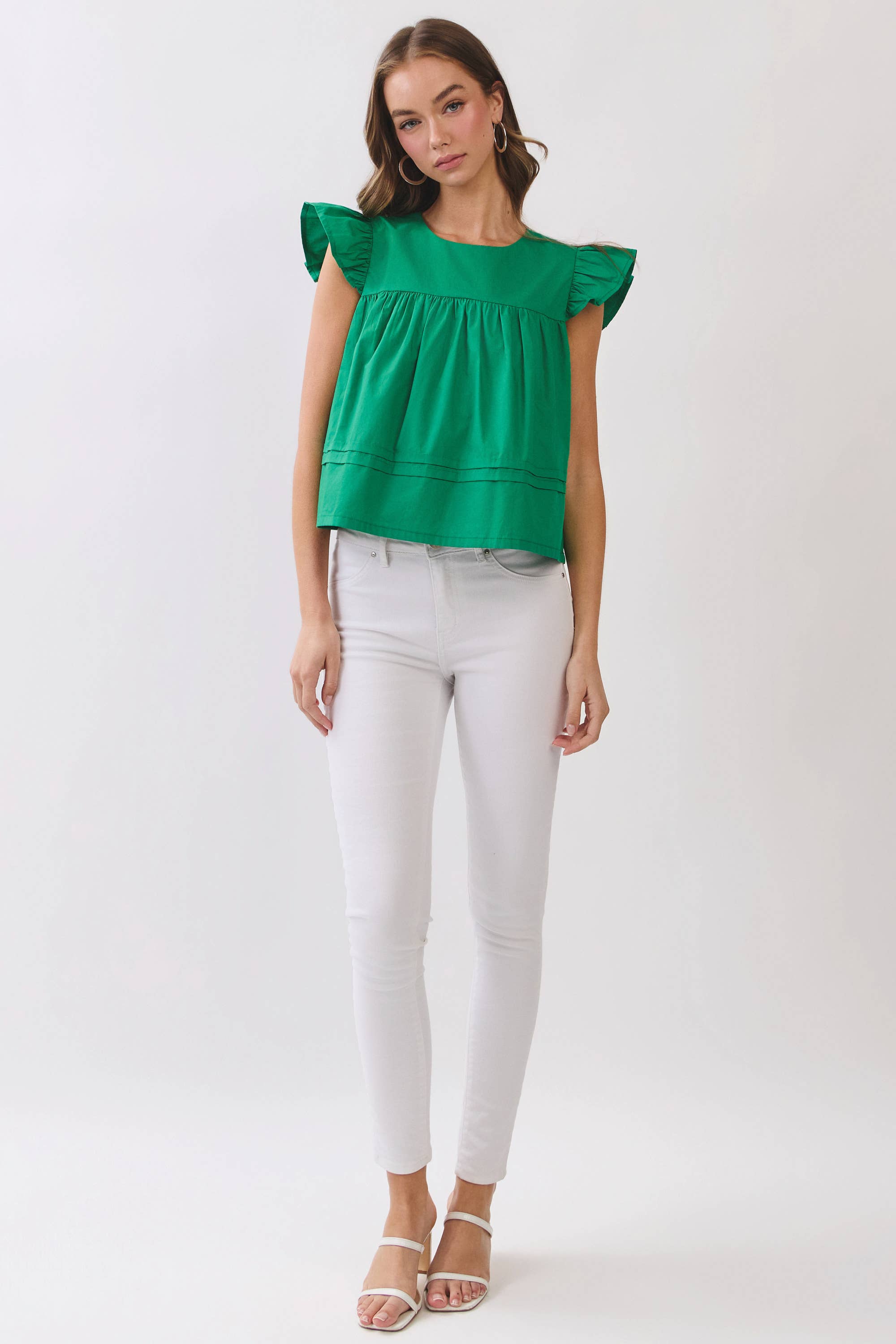 Green Ruffle Sleeve Babydoll Top