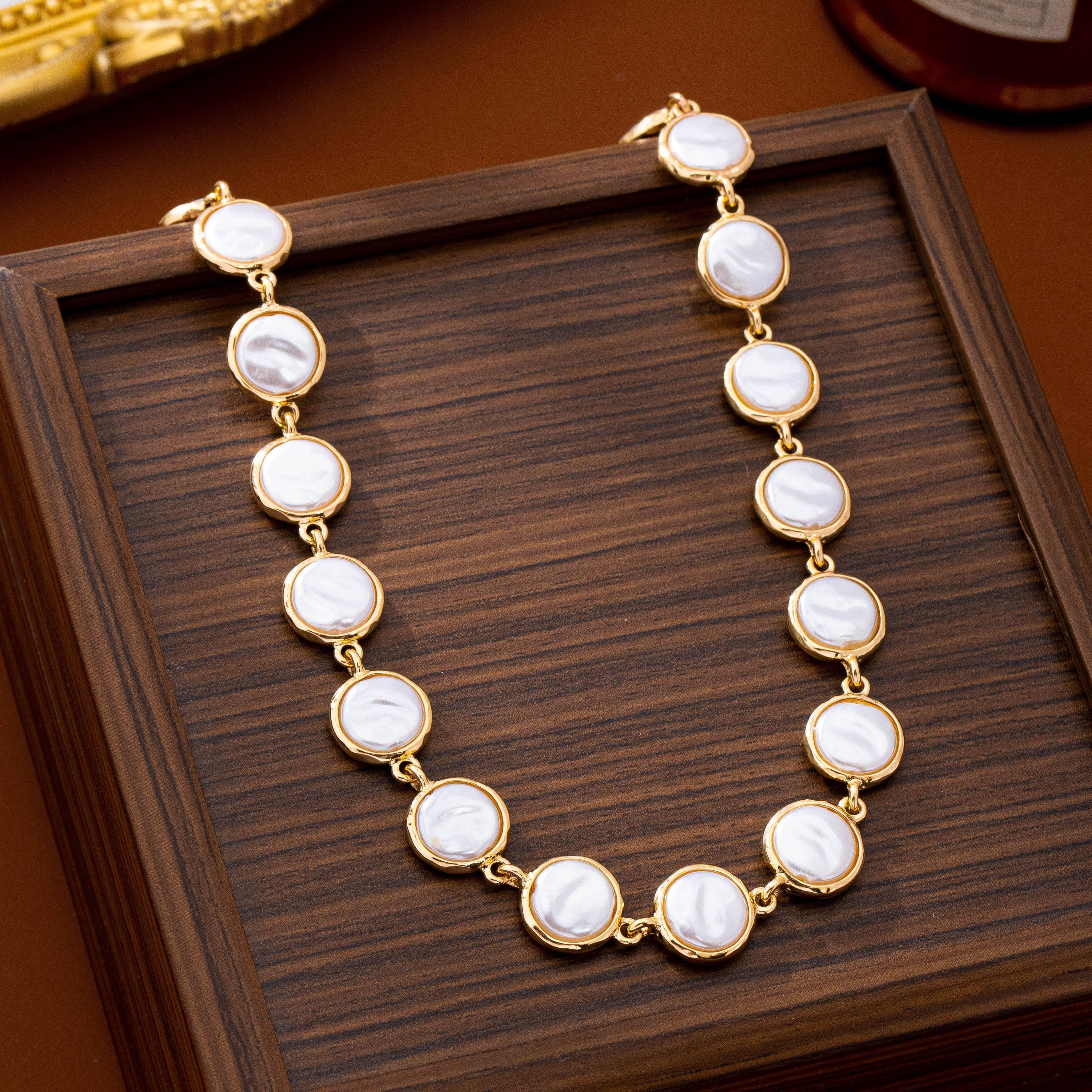 Gold Pearl Station Necklace