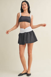 Polka Dot Print Ruched Mini Skort