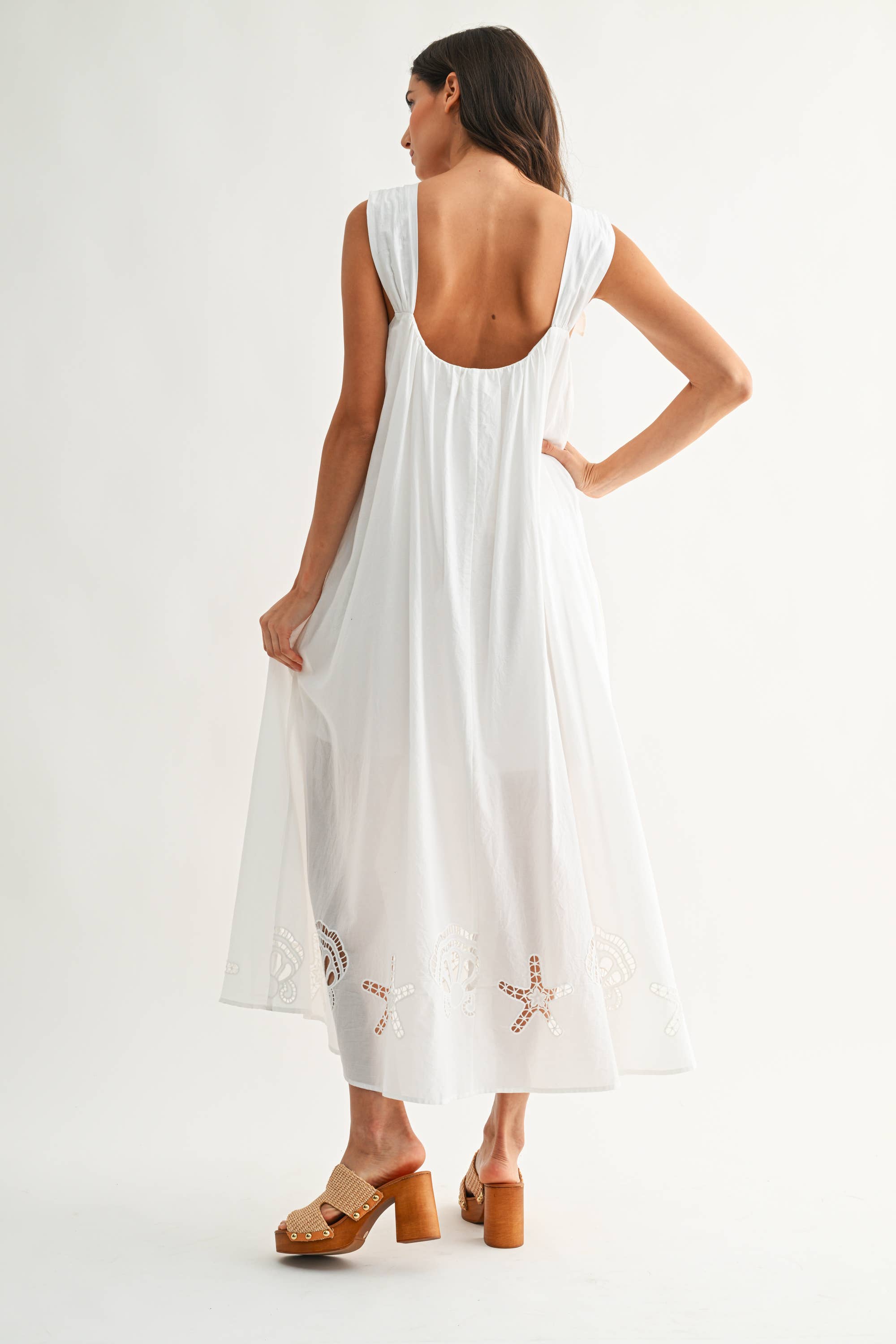 Embroidered Floral Shoulder Maxi Dress