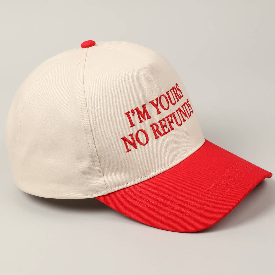 Pink I'M YOURS NO REFUNDS Embroidery Two-Tone Hat