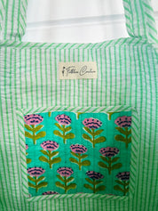 Aqua Floral Large Quilted Tote Bag