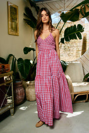 Red Gingham Smocked Maxi Dress