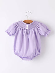 Girls Butterfly Smocking Embroidered Purple Romper