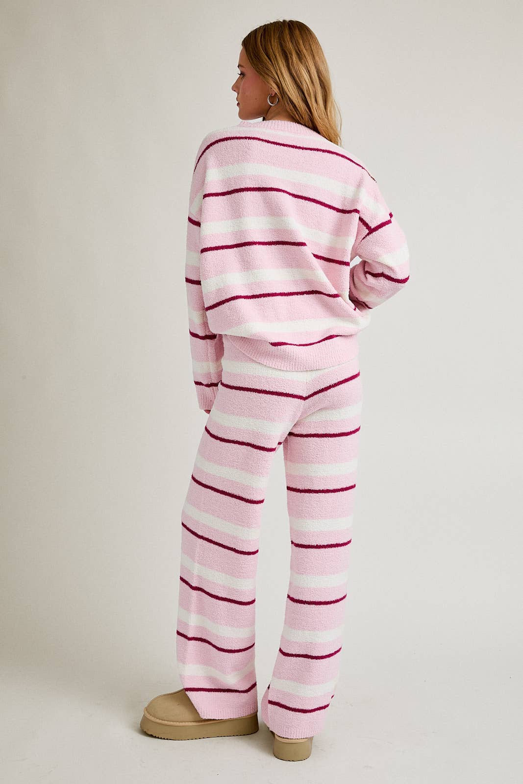 Pink & Cream Stripe Sweater & Pants Set