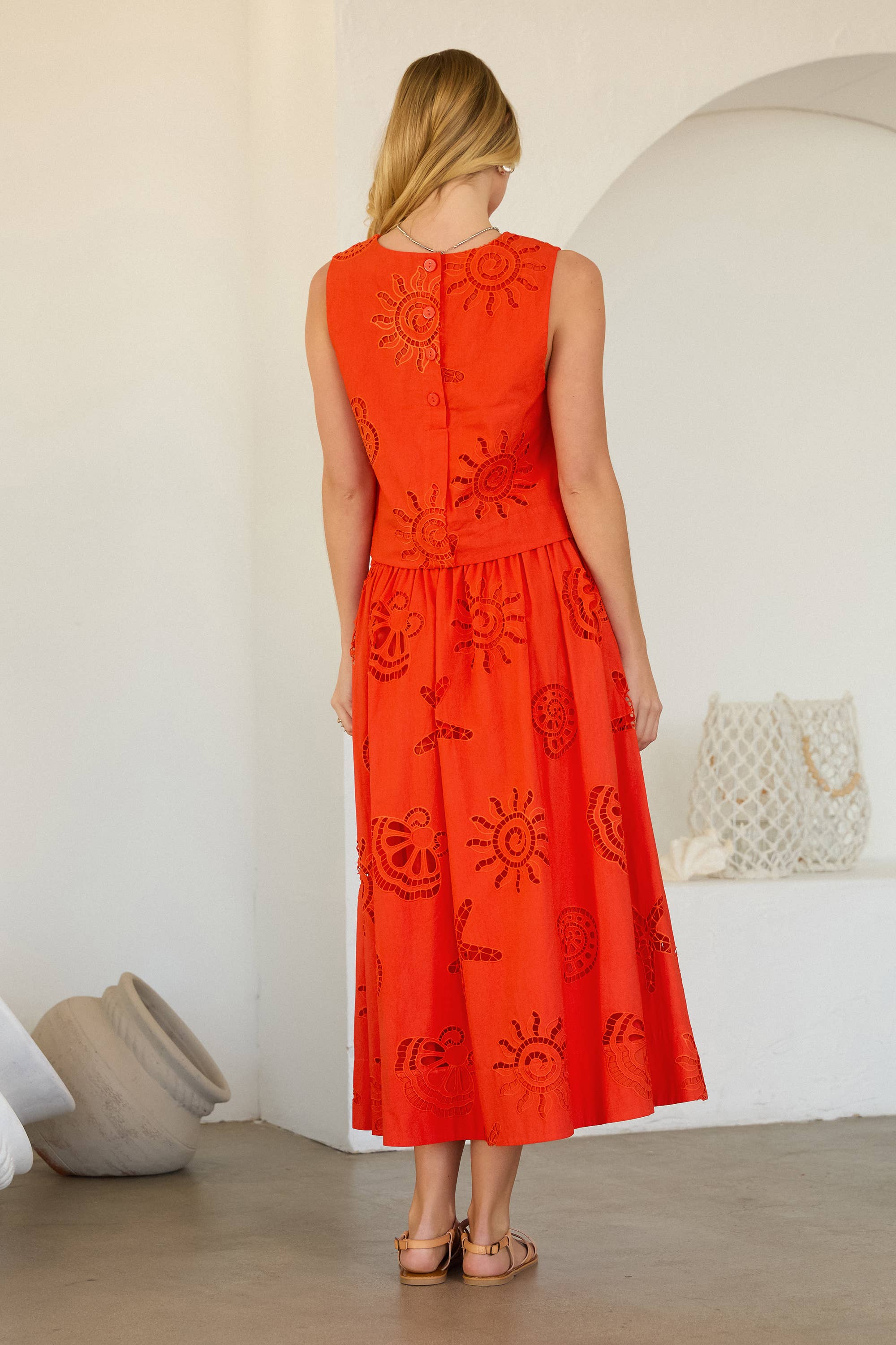 Orange Coastal Eyelet Lace Skirt Set