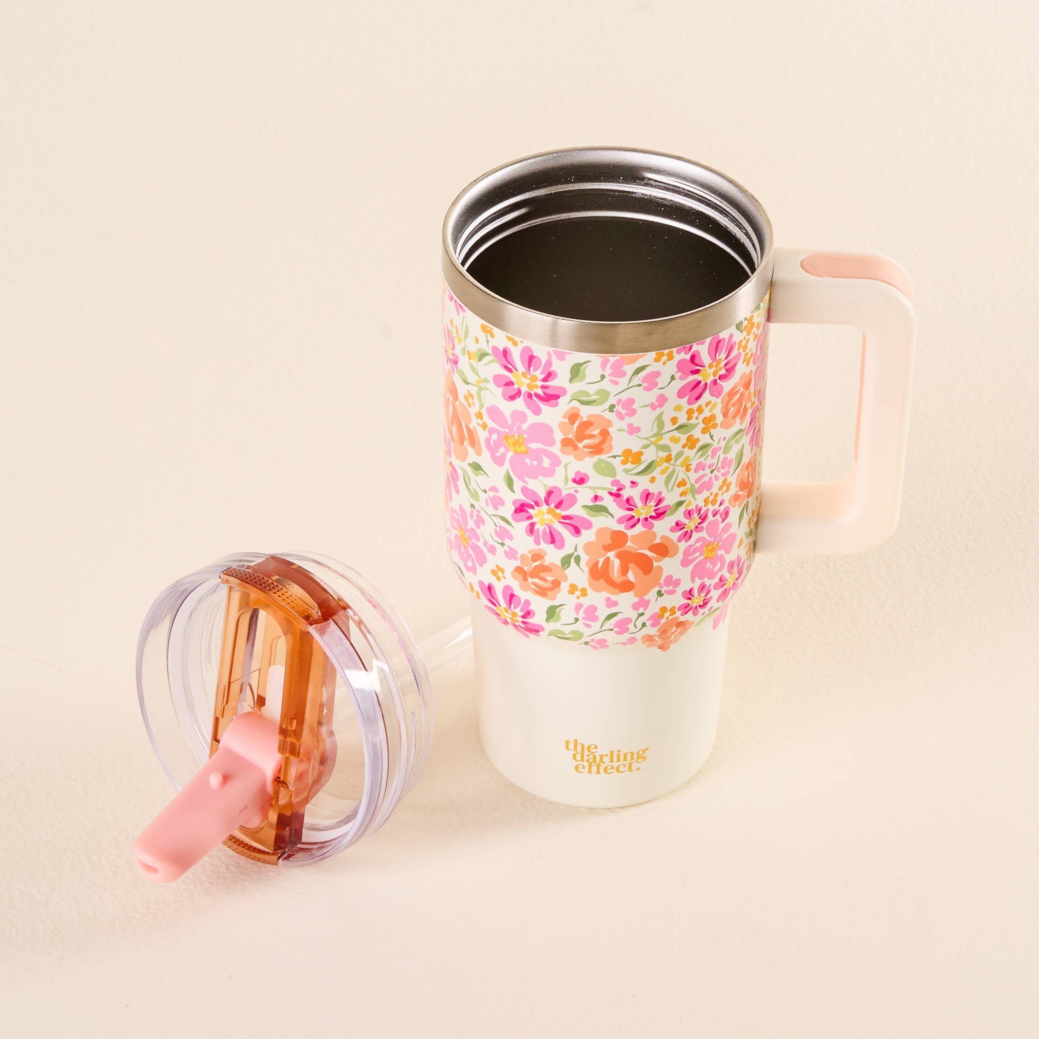 Small Pink Floral Flip Straw Tumbler