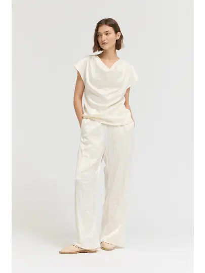Cream Cowl Neck Satin Top