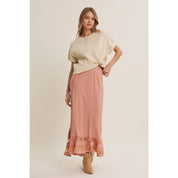 Coral Satin Lace Maxi Skirt