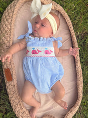 Whale Embroidered Smocked Romper
