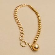 Gold Mixed Link Ball Pendant Necklace
