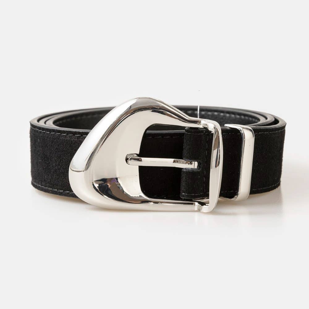 Black & Silver Ornate Buckle Soft Leather Belt