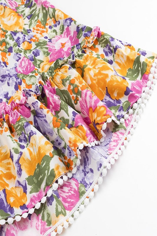 Floral Print Square Neck Mini Dress