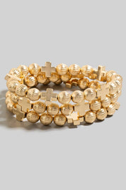 Textured Beads And Cross Charms Bracelet Set