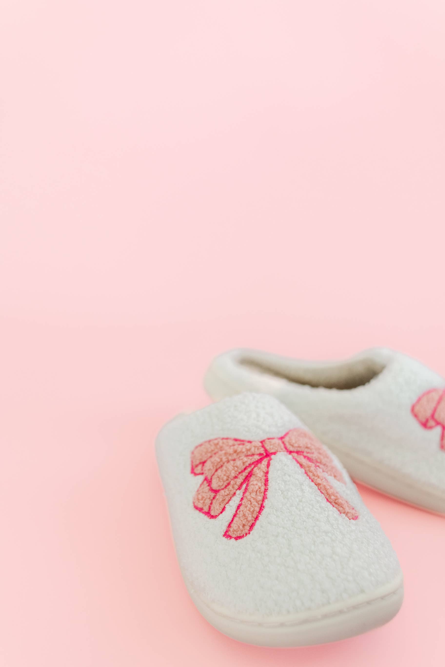 Fuzzy Plush Slippers with Pink Bow