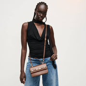Brown Belted Top Handle Crossbody