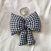 Black Checker Bow Bag Charm