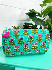 Aqua Floral Quilted Travel Bag
