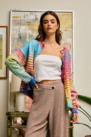 Rainbow Striped Button Down Cardigan
