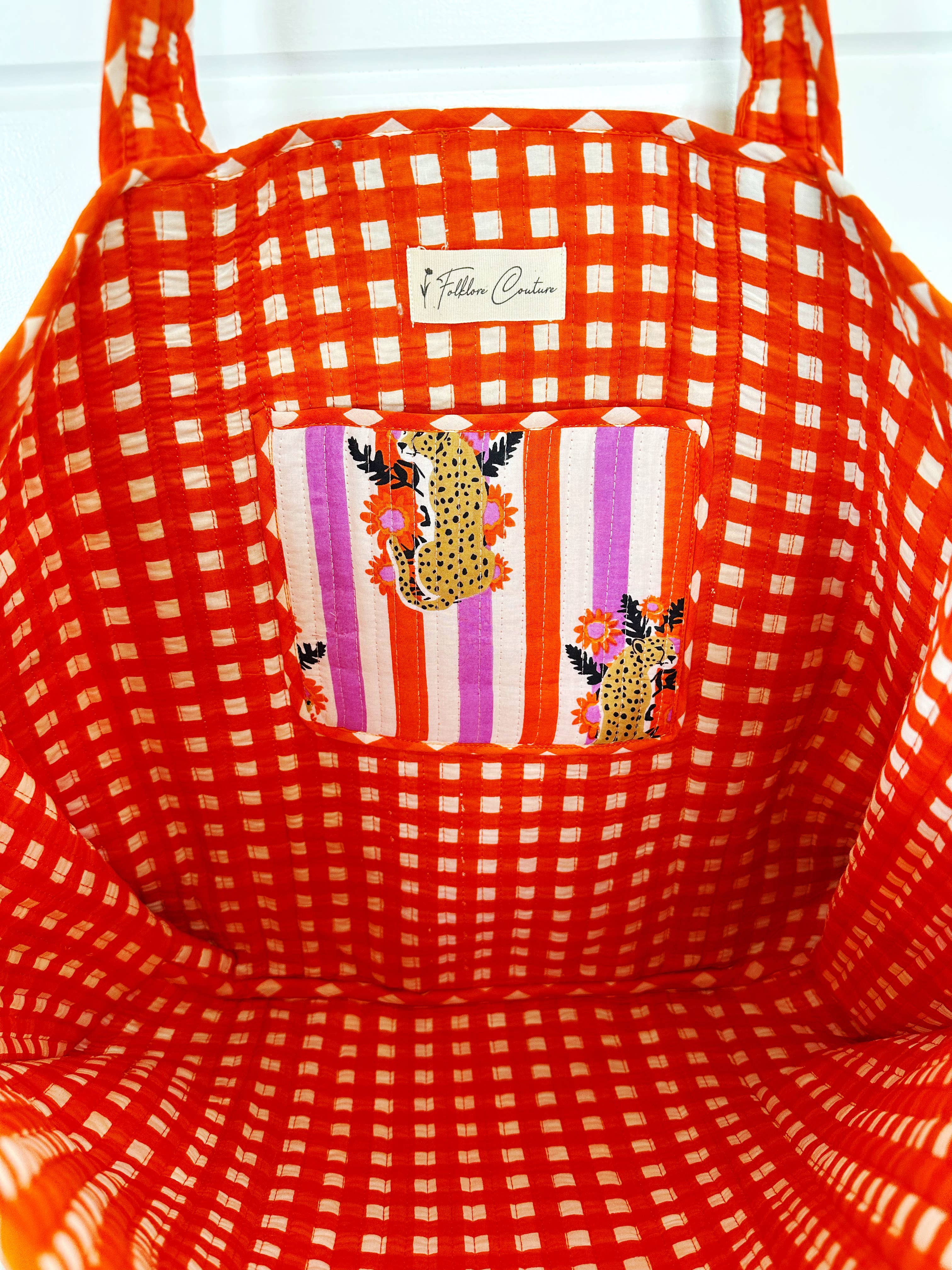 Striped Jaguar Large Quilted Tote Bag