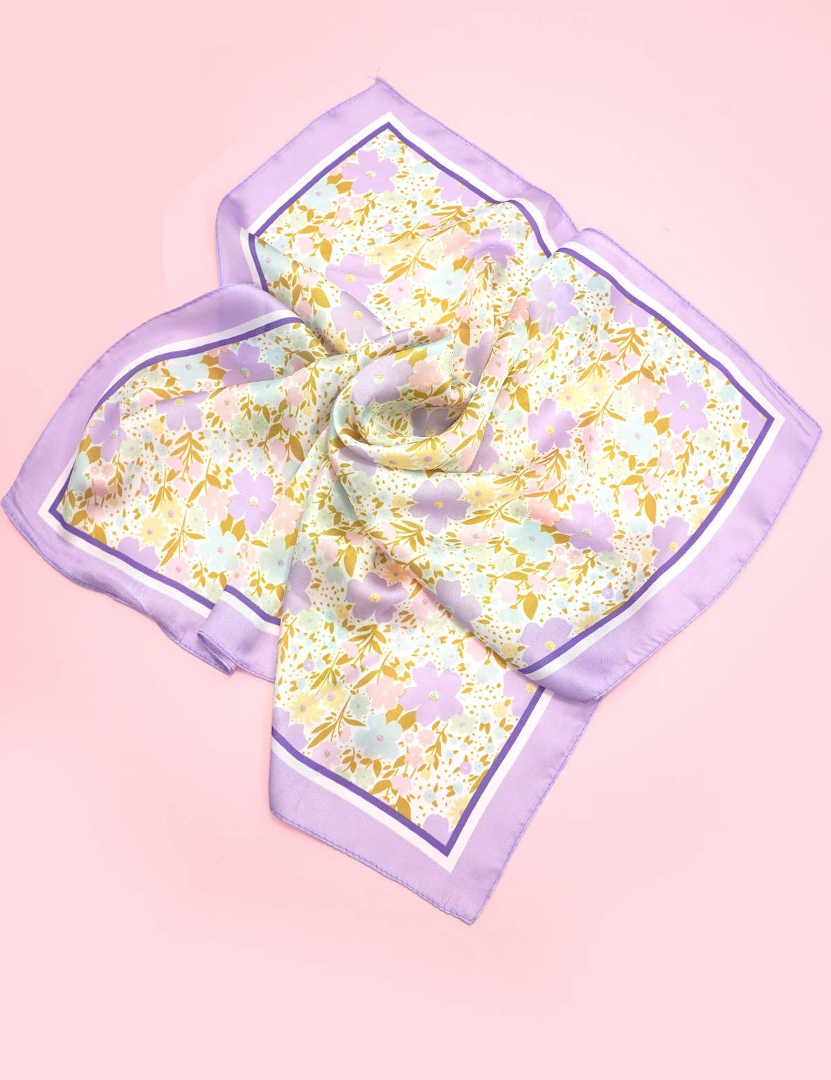 Delicate Floral Silk Finish Bandana Scarf — long 21" width 21"