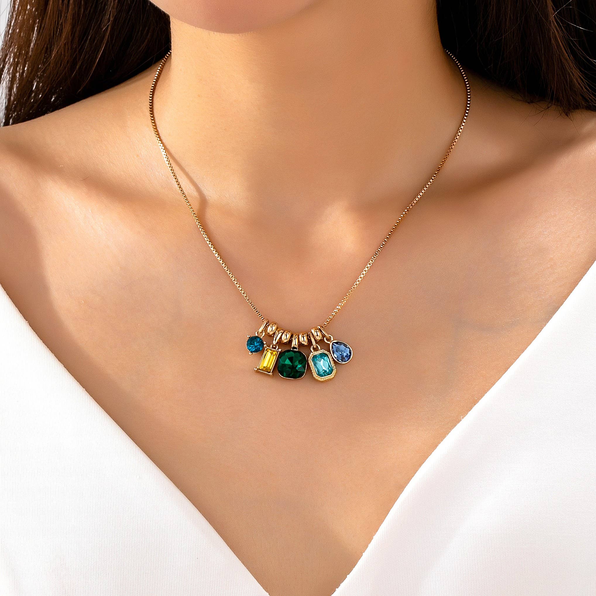 Multicolor Crystal Cluster Charm Necklace