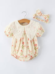 Rose Lace Baby Girl Romper w/ Headband