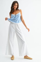 White Floral Eyelet Pants