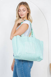 Green Floral Quilted Tote Bag