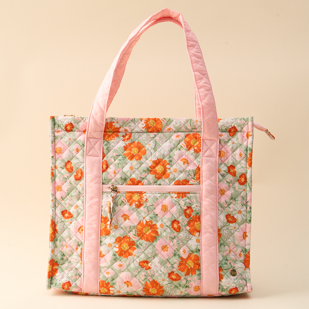 Green Floral Quilted Tote