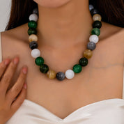 Green Marbled Chunky Bead Necklace