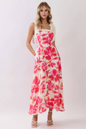 Hot Pink Floral Tie Maxi Dress